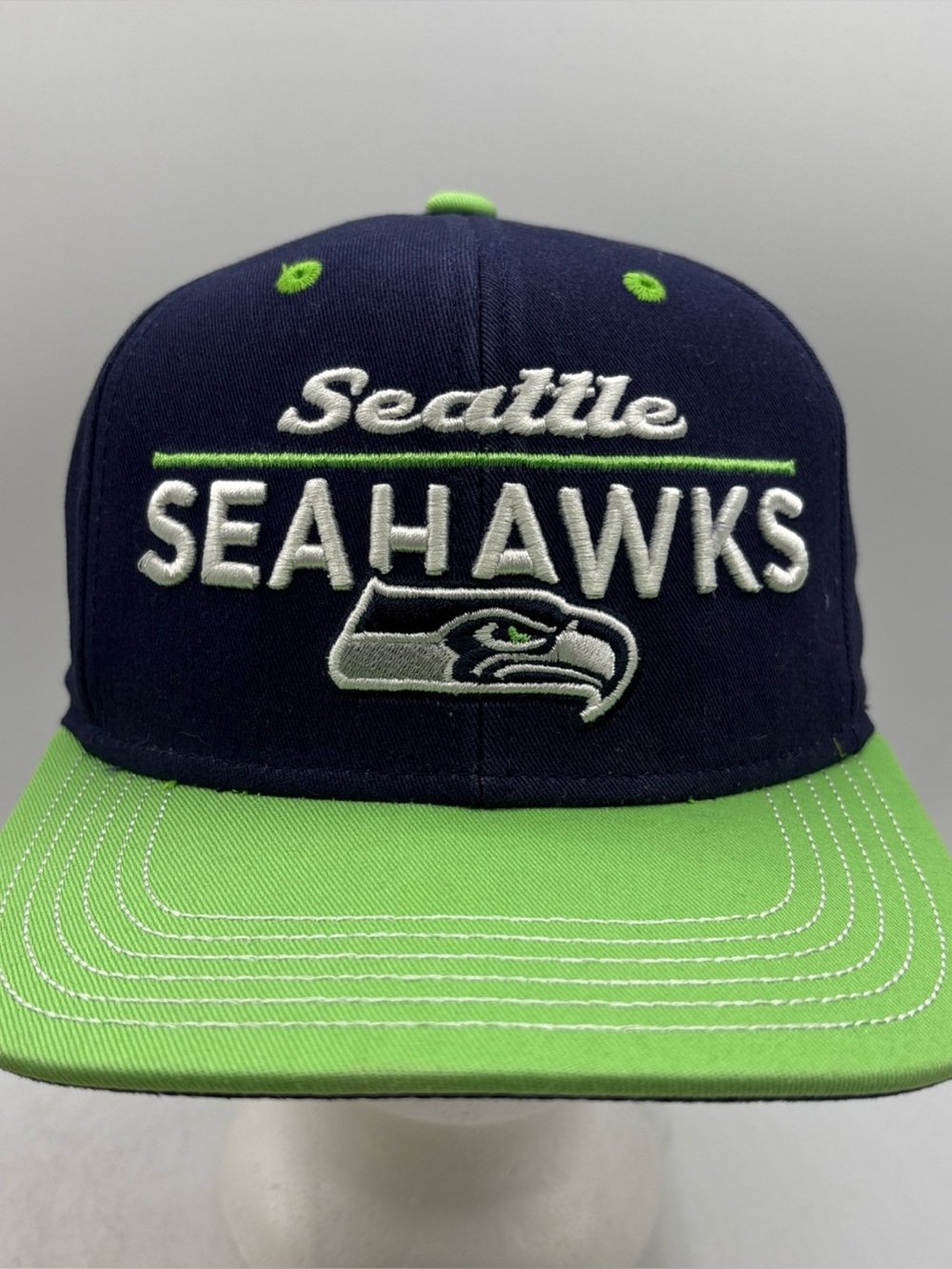 Seattle Seahawks NFL Team Apparel Youth SnapBack Hat Navy Green Flat Bill Cap